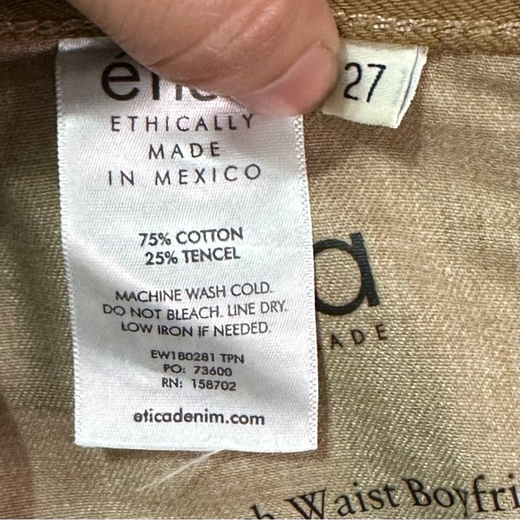 NWT Etica Bryce Pinch Waist Boyfriend Jeans 27 Tapenade Brown High Waist - Picture 11 of 12